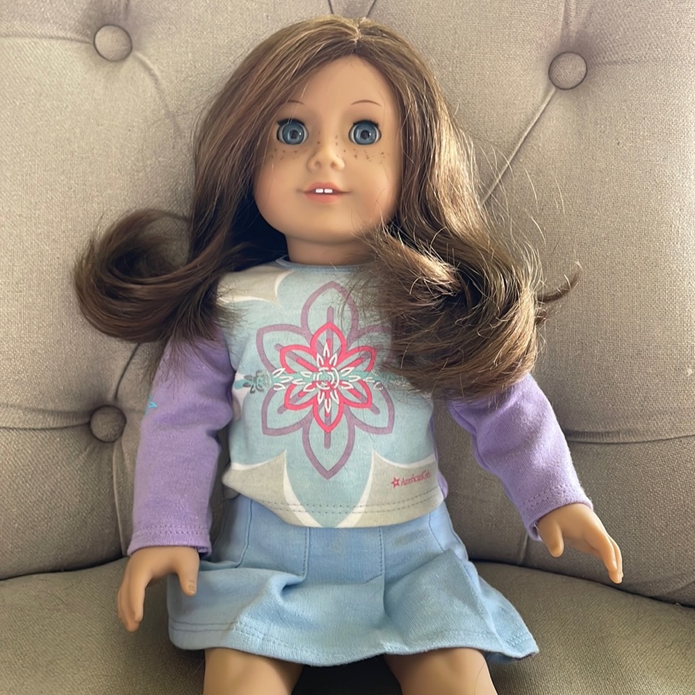 Create your Own American Girl (authentic) Doll. brown hair, blue eyes, freckles.